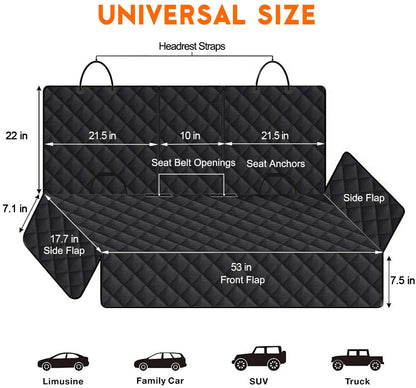 Premium Waterproof Dog Car Seat Cover - Non-Slip Back Seat Protector, Black