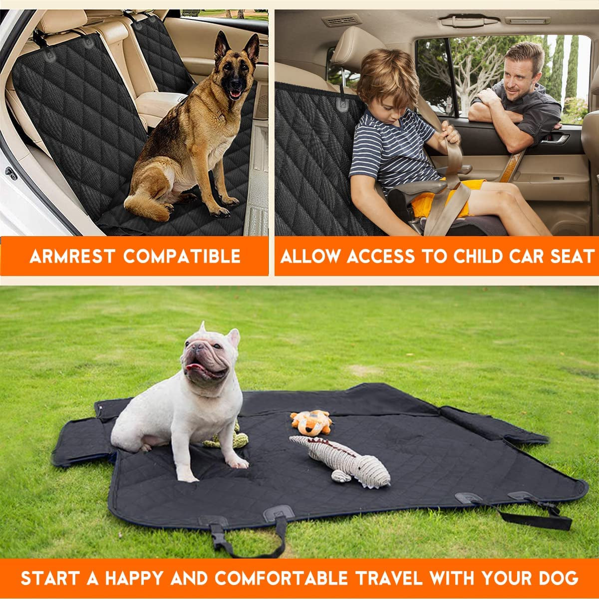 Premium Waterproof Dog Car Seat Cover - Non-Slip Back Seat Protector, Black