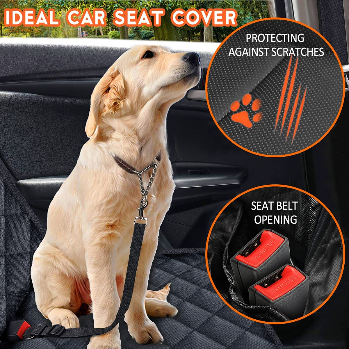 Premium Waterproof Dog Car Seat Cover - Non-Slip Back Seat Protector, Black