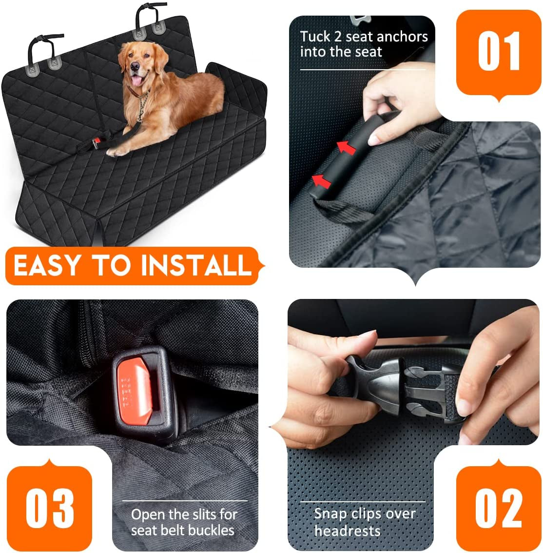 Premium Waterproof Dog Car Seat Cover - Non-Slip Back Seat Protector, Black